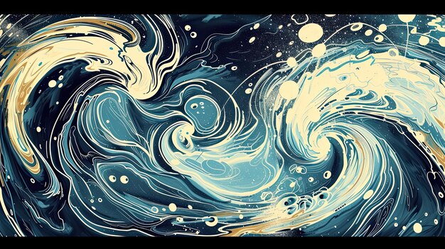 Abstrakcyjne rysunki, spiralne wzorce fal wodnych, abstrakcyjne ręcznie narysowane rysunki, dynamiczne ruchy, inspiracja wodna, turbulencje, fascynujące wzory, grzbiety piany, generowane przez sztuczną inteligencję