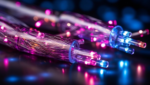 Abstrakcyjne światłowody kablowe światło tła z bokeh dla komunikacji optycznej
