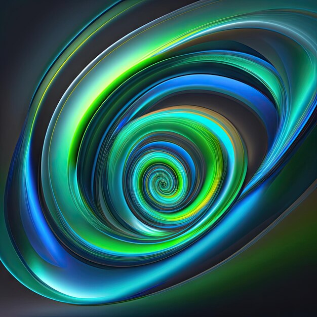 Abstrakcyjne świecące niebieskie i zielone kształty wirowe Fantastyczne tło kształtów fraktalnych Sztuka generatywna