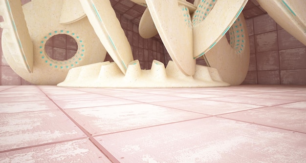 Abstrakcyjne tło architektoniczne Rusted metalowe wnętrze z konkretnych dysków 3D ilustracji