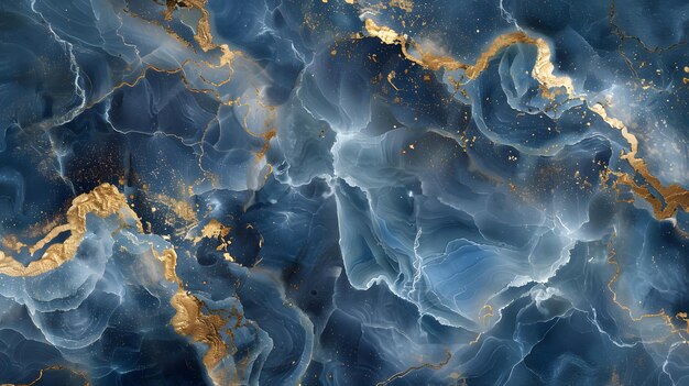 abstrakcyjne tło biało-niebieski marmur z złotym błyszczącym żyłami kamienna tekstura