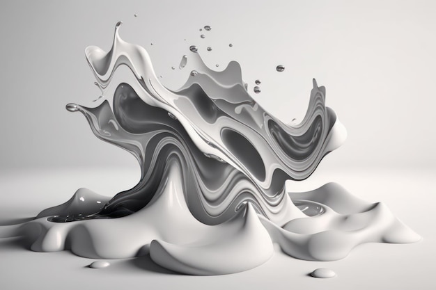 Abstrakcyjne tło błyszczącej czarno-białej cieczy o falistych kształtach. Generatywna sztuczna inteligencja