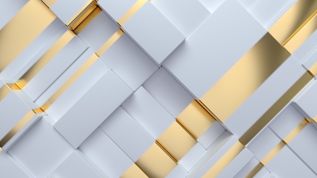 Abstrakcyjne tło geometryczne z białymi i złotymi przypadkowymi pudełkami