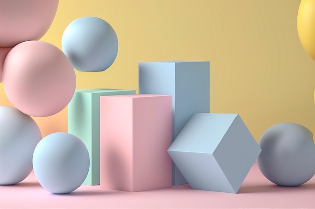 Abstrakcyjne tło i szablon sceny dekoracji Minimalna scena podium produktu z wielokolorowymi pastelowymi kolorowymi balonami w geometrycznym kształcie