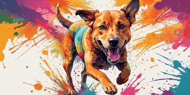 Abstrakcyjne tło kolorowe z psami i akwarelami