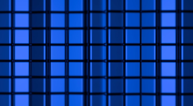 Zdjęcie abstrakcyjne tło kostki w rozmycie streszczenie niebieskie metalowe kostki widok z góry do projektowania lub z niewyraźnym banerem background3d render