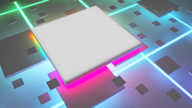 Abstrakcyjne tło kwadratowy kształt neonowe światłogeometryczne tłoKwadratowy kształt Abstrakcyjna technologia Cyfrowa koncepcja ilustracjaRenderowanie 3d