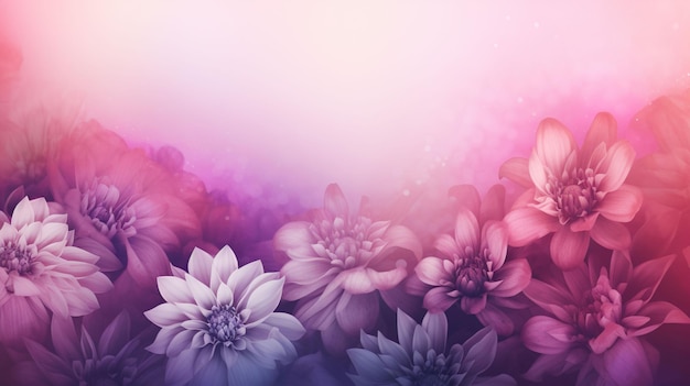 Abstrakcyjne tło kwiatowe fioletowych kwiatów w pastelowych kolorach z miękkim stylem na wiosnę lub lato Tło transparentu z generatywną ai miejsca na kopię