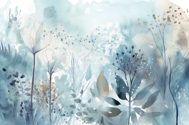 Abstrakcyjne tło niebieskich kwiatów na białym tle w stylu malarstwaPiękny minimalistyczny nadruk do wystroju na pocztówkę z gratulacjami i plakatem Generative AI