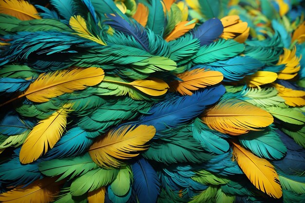 Zdjęcie abstrakcyjne tło niebieskiego, zielonego i żółtego pióra