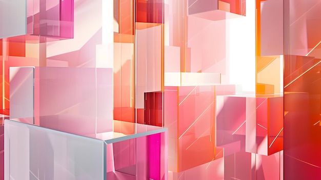 Abstrakcyjne tło półprzezroczystego różowego i pomarańczowego kształtu geometrycznego ilustracja renderingu 3D