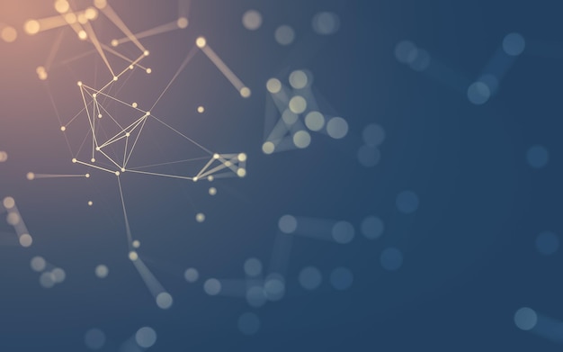 Abstrakcyjne tło Technologia cząsteczek o wielokątnych kształtach łączących kropki i linie Struktura połączenia Wizualizacja Big Data