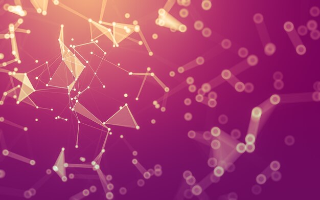 Abstrakcyjne tło. Technologia molekuł o wielokątnych kształtach, łączących kropki i linie. Struktura połączenia. Wizualizacja Big Data.