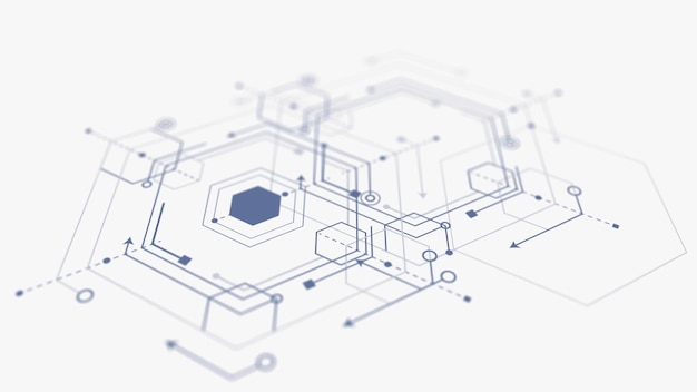 Abstrakcyjne tło technologiczne Rysunek techniczny Ilustracja linii geometrycznych i kwadratów