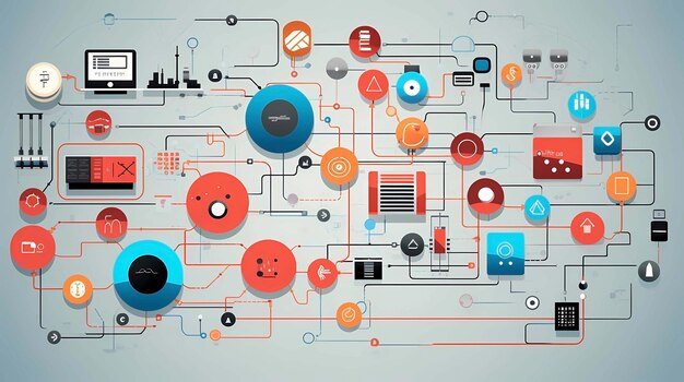 Abstrakcyjne tło technologiczne z różnymi elementami technologicznymi Generatywne ilustracje AI