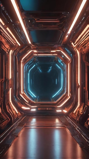 Abstrakcyjne tło tunelu Sci Fi Gate nowoczesny futurystyczny statek kosmiczny 3d ilustracja rendering