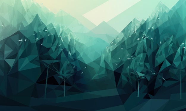 Abstrakcyjne tło w kolorze lasu lub tapeta z kątami wielokątów i trójkątów wklęsłych