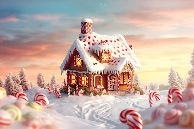 Abstrakcyjne tło z Christmas Gingerbread House Szablon dla karty z pozdrowieniami z miejsca kopiowania tekstu Generative AI