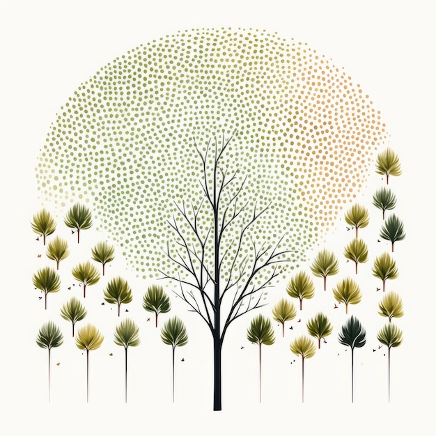Abstrakcyjne tło z drzewami i kropkami Ilustracja wektorowa