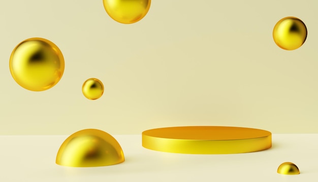 Abstrakcyjne tło z dynamicznymi złotymi kulami 3d Realistyczne kształty 3d