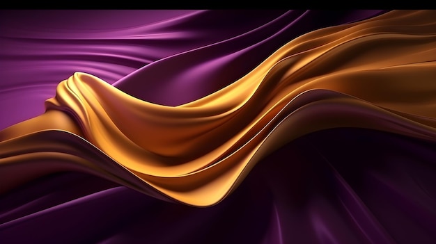 Abstrakcyjne tło z falą fioletowej i złotej jedwabnej tkaniny