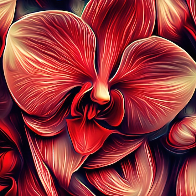 Abstrakcyjne tło z jasnoczerwoną orchideą jako tapetą generowaną przez Ai