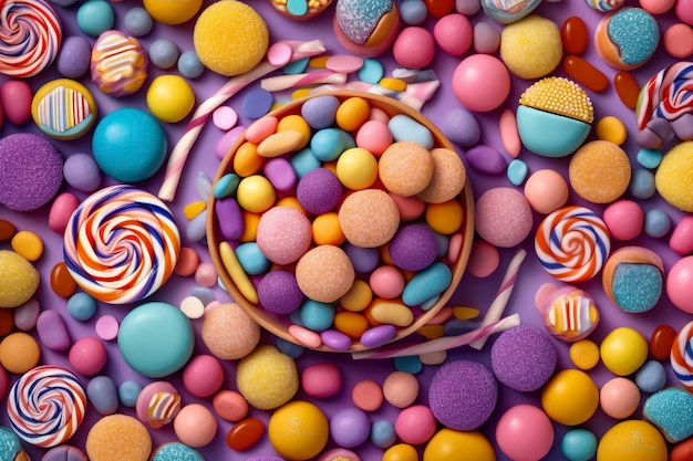 Abstrakcyjne tło z kolorowych cukierków Ai generowane