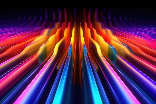 Abstrakcyjne tło z kolorowym widmem Jasne promienie neonowe i świecące linie Generative AI