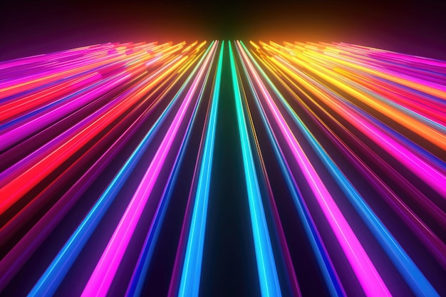 Abstrakcyjne tło z kolorowym widmem Jasne promienie neonowe i świecące linie Generative AI