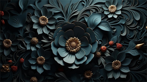 abstrakcyjne tło z kwiatowym wzorem w brązowych i niebieskich kolorach ilustracja wektorowa