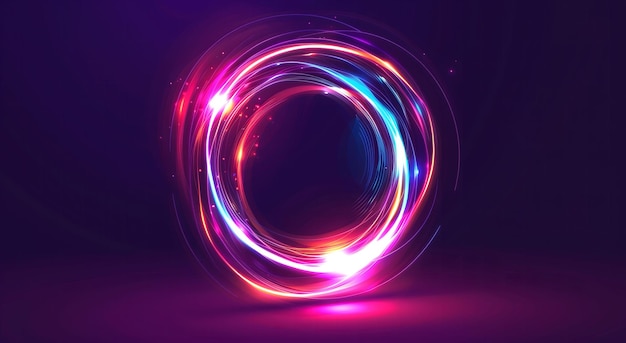 Abstrakcyjne tło z neonowymi pierścieniami świetlnymi w ruchu tworzącymi kształt litery O
