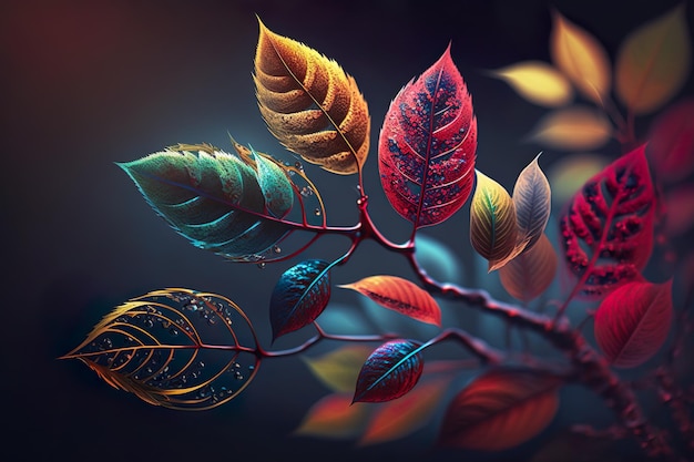 Zdjęcie abstrakcyjne tło z tropikalnymi liśćmi w kolorach magenta i lazur generative ai