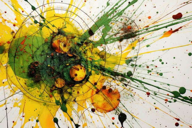Zdjęcie abstrakcyjne tło z zieloną i żółtą płynną sztuką, eksplozja kosmicznego dymu i eksplozja