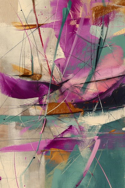 Abstrakcyjne wielobarwne malarstwo z teksturą grunge na płótnie Dzieło sztuki mieszanka pociągów pędzla kolor i olej akrylowy element farby nowoczesna sztuka współczesna generatywna AI