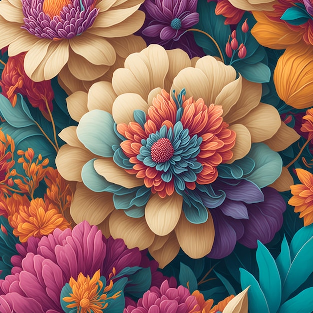 Abstrakcyjne wzory kwiatów w kolorach tęczy różnorodność kolorowych kwiatów fantasy art modern art wi