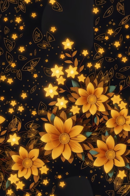 abstrakcyjne wzory kwiatów z odrobiną złotych błyszczących