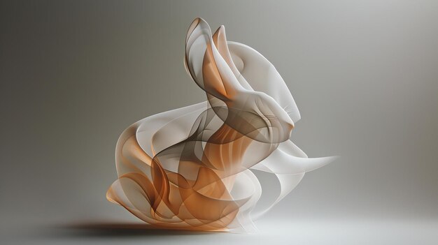 Abstrakcyjny 3D przedstawienie królika wykonane z płynnych linii Królik jest biały i beżowy z gładką błyszczącą powierzchnią
