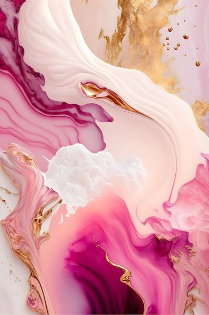 Zdjęcie abstrakcyjny atrament alkoholowy z różowym złotym akcentem marmurowej tekstury tła, generowany przez ai
