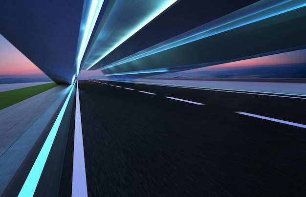 Abstrakcyjny efekt rozmycia ruchu szybko do przodu poruszająca się asfaltowa droga tunelowa