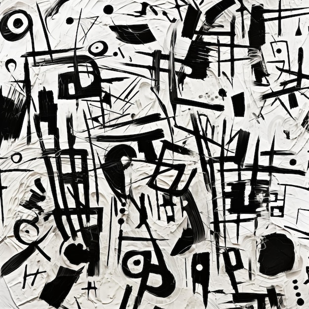 Abstrakcyjny Ekspresjonizm Czarno-biały Malarstwo Z Grungy Tekstury I Kreskówkowy Chaos