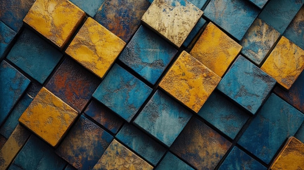 Abstrakcyjny geometryczny wzór niebieskie i złote kostki