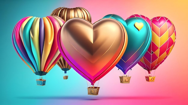 Zdjęcie abstrakcyjny kolorowy balon powietrzny z kształtem serca 3d koncepcja kolekcji izolowana na kolorowym ai