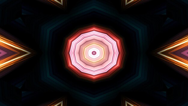 Abstrakcyjny kolorowy hipnotyczny symetryczny wzór ozdobny ozdobny kalejdoskop ruch geometryczny okrąg i kształty gwiazd