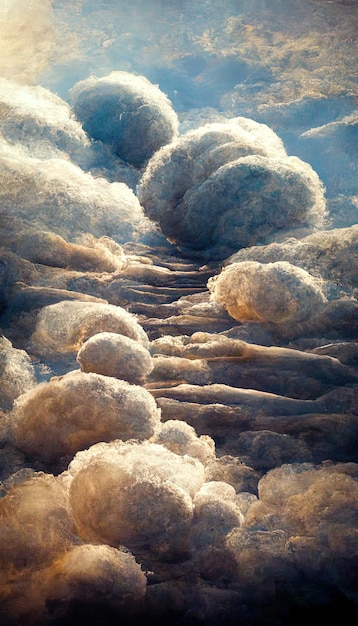 Abstrakcyjny krajobraz chmury puffy chmury rysowane malowane cyfrowe ilustracja fantasy bajki ogon błękitne niebo