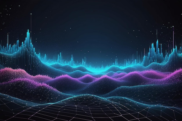 Abstrakcyjny krajobraz cyfrowy z płynącymi cząsteczkami Ilustracja wektora tła cybernetycznego lub technologii