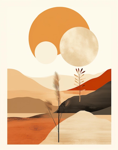Abstrakcyjny krajobraz pustynny czeski plakaty Nowoczesne tło płaskie designAI generowany obraz
