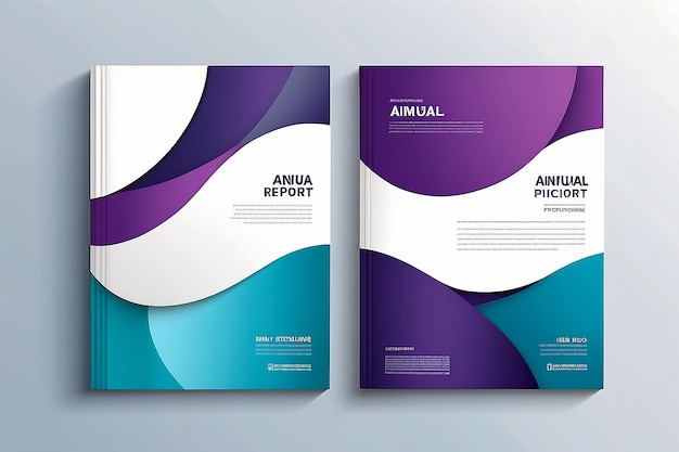 Abstrakcyjny kształt krzywej na niebieskim, fioletowym i białym tle, szablon okładki książki w formacie A4 do raportu rocznego