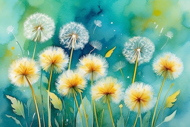 Abstrakcyjny Kwiatowy Akwarel Ręcznie Malowany żółte I Białe Kwiaty Maskotka W Miękkim Kolorze Na Zielono-niebieskim Tle Kwiat Wiosenny Sezonowy Tło Przyrody