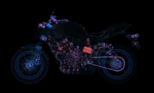 Abstrakcyjny motocykl składający się z punktów świecenia i linii 3d ilustracji Sport transport i koncepcja technologii