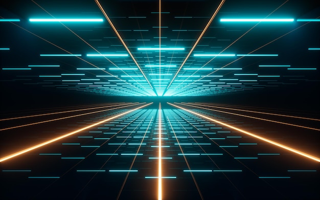 Abstrakcyjny neonowy tunel renderowania 3d Rysunek cyfrowy